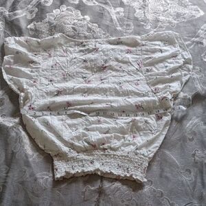 White SOLITAIRE Blouse with Pink Floral Design